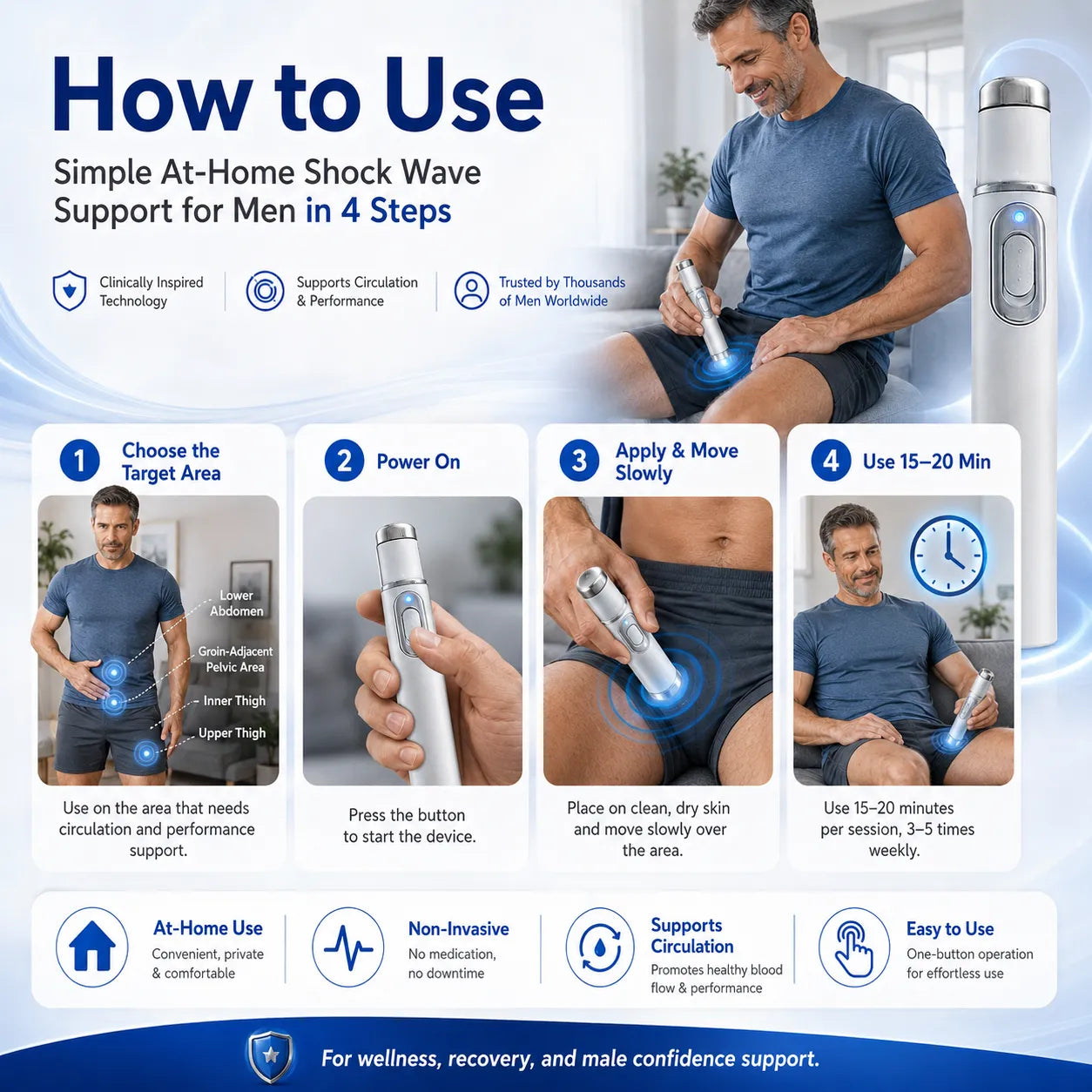 ⚡ Advanced Acoustic Shockwave Therapy Restores penile tissue health to boost erection rigidity, stamina & male performance confidence 💪 Soothes muscle soreness, joint stiffness and tendon discomfort