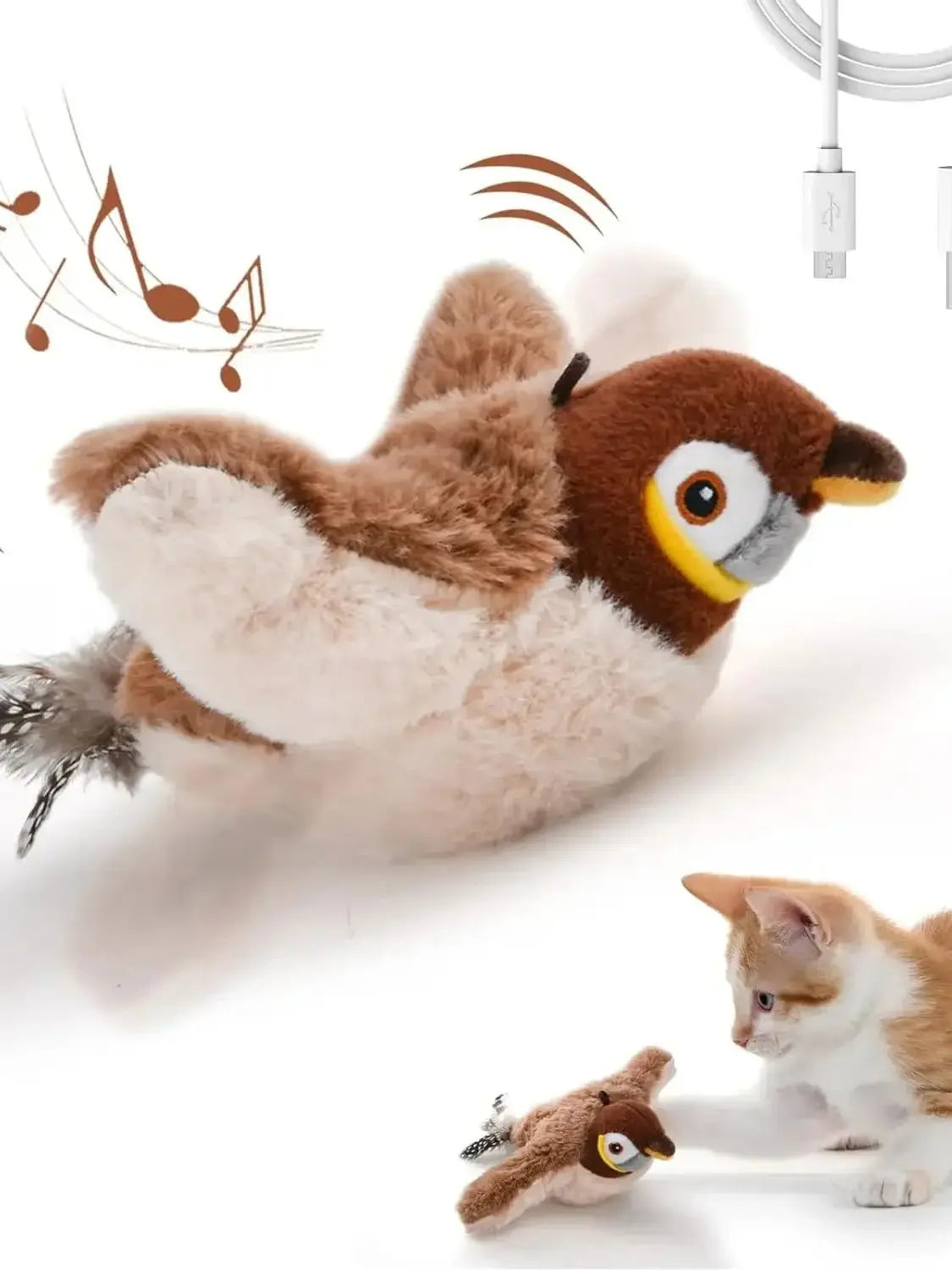 🐱Interactive Cat Toy – Rechargeable Chirping Bird Plush with Catnip
