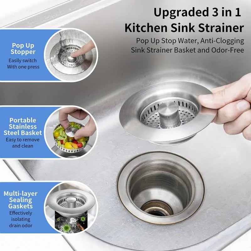Multi-Functional 3 in 1 Kitchen Sink Strainer Stopper Filter Tool