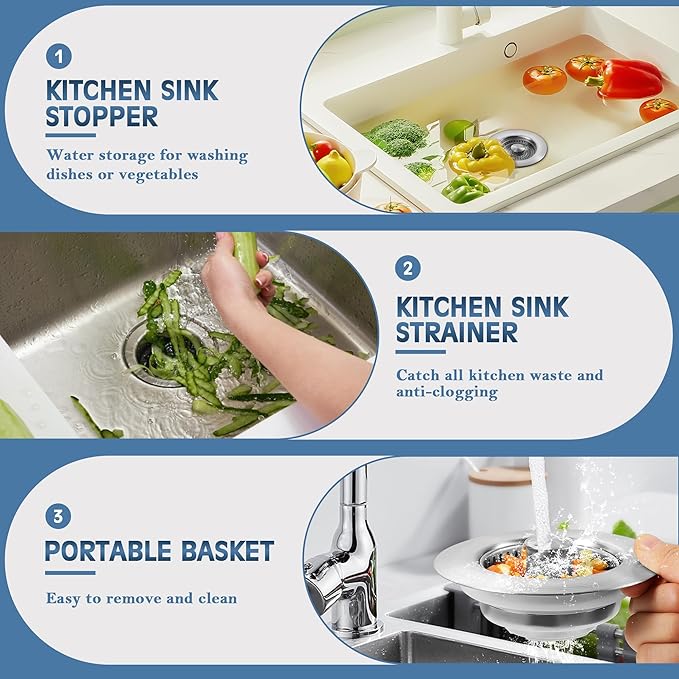 Multi-Functional 3 in 1 Kitchen Sink Strainer Stopper Filter Tool
