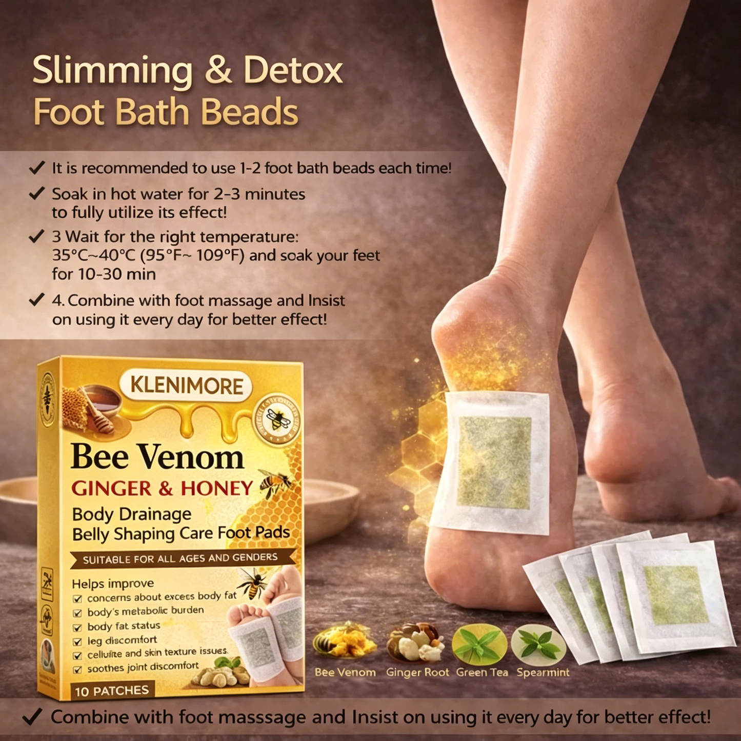 🌎Ends Today: 60% OFF! 🌿Bee Venom Ginger Herbal Foot Patches (Set of 10)