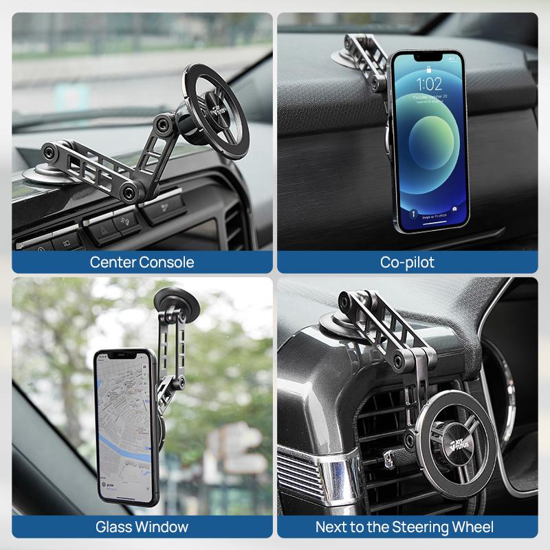 Magnetic Alloy Car Phone Holder – Rotating Folding MagSafe Mount, Compact & Durable for Easy Navigation and Calls