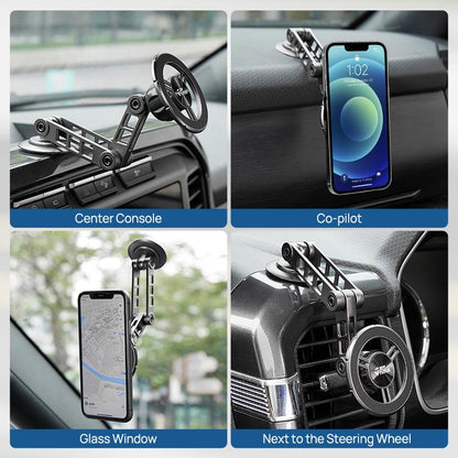 Magnetic Alloy Car Phone Holder – Rotating Folding MagSafe Mount, Compact & Durable for Easy Navigation and Calls