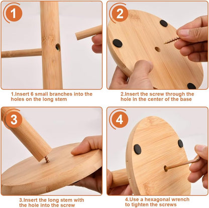 Wooden Coffee Mug Tree – Cup Holder Stand with 6 Hooks & Round Base