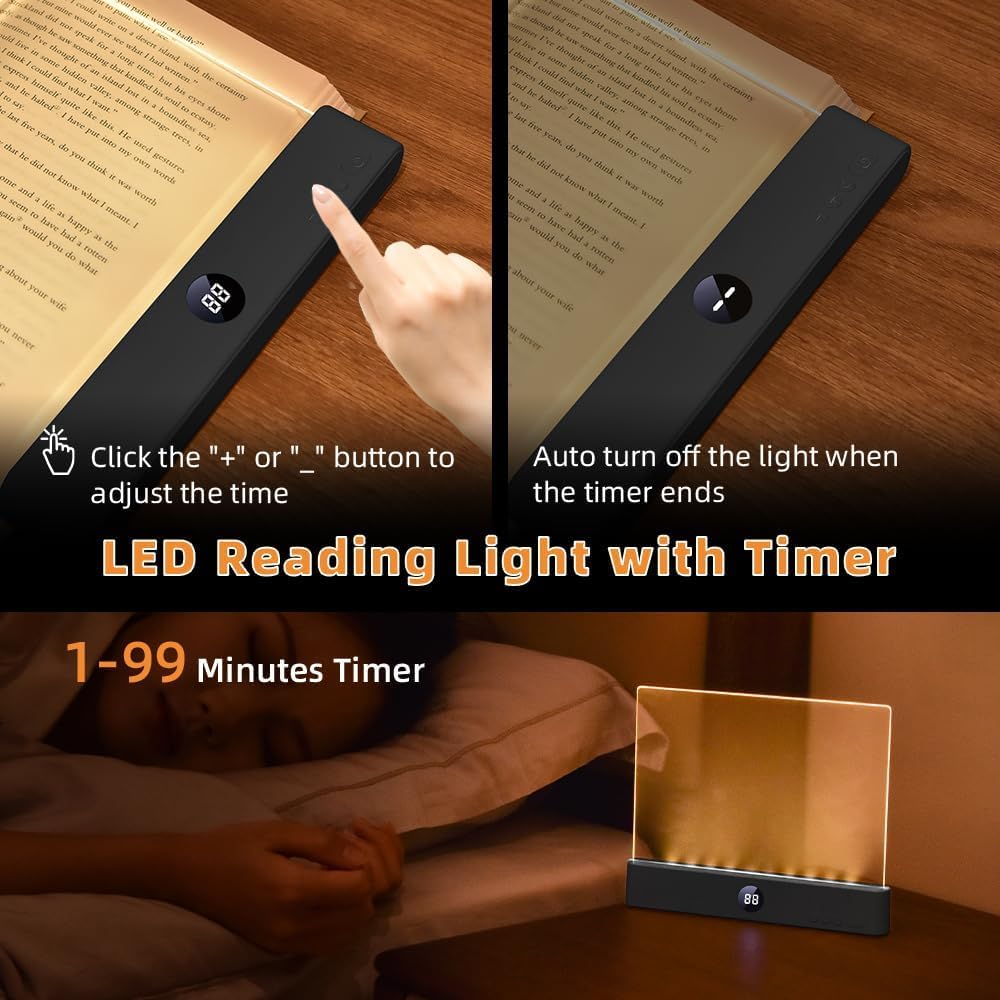 ✨️Rechargeable LED Book Light – Flat Reading Lamp with 3 Color Modes