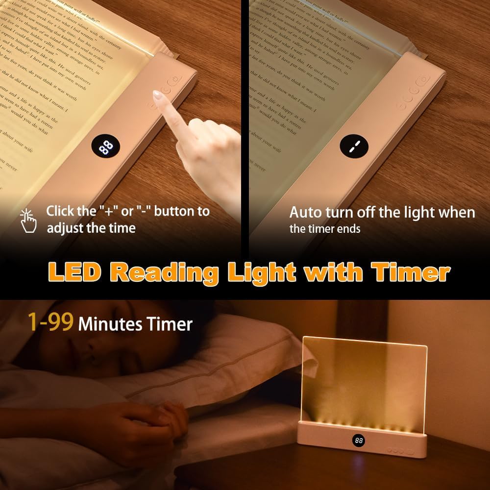✨️Rechargeable LED Book Light – Flat Reading Lamp with 3 Color Modes