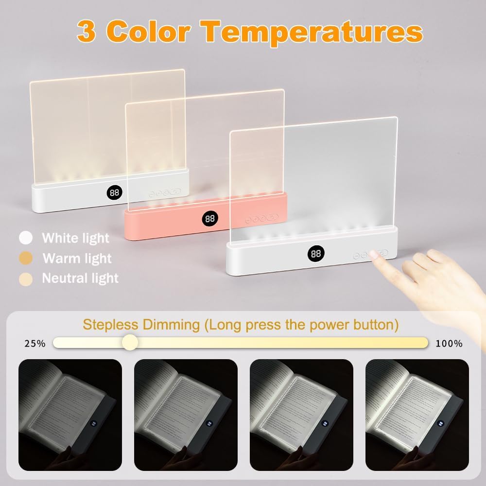 ✨️Rechargeable LED Book Light – Flat Reading Lamp with 3 Color Modes