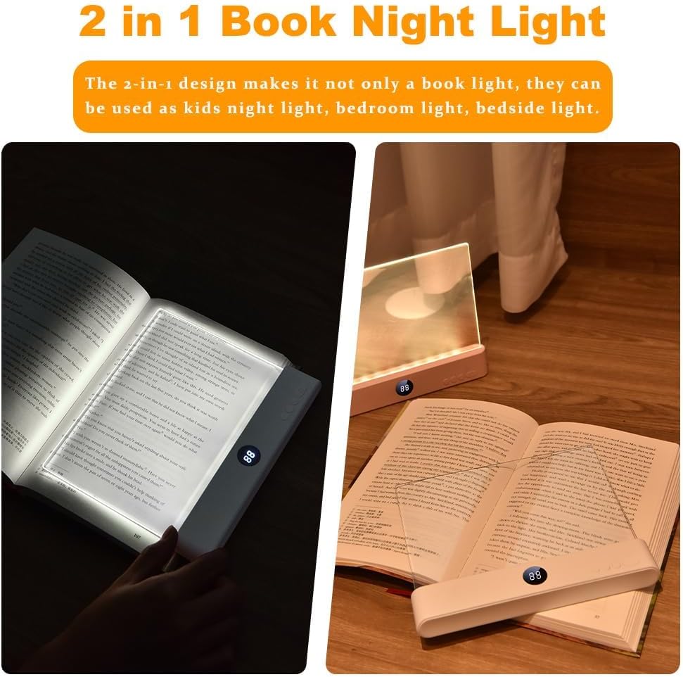 ✨️Rechargeable LED Book Light – Flat Reading Lamp with 3 Color Modes