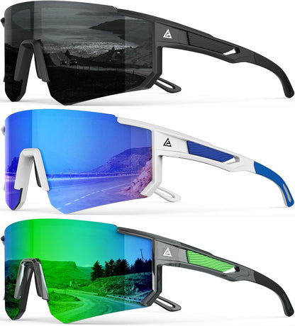 Men’s Polarized Sports Sunglasses – UV400 Wrap Around Shades for Cycling, Running & Out