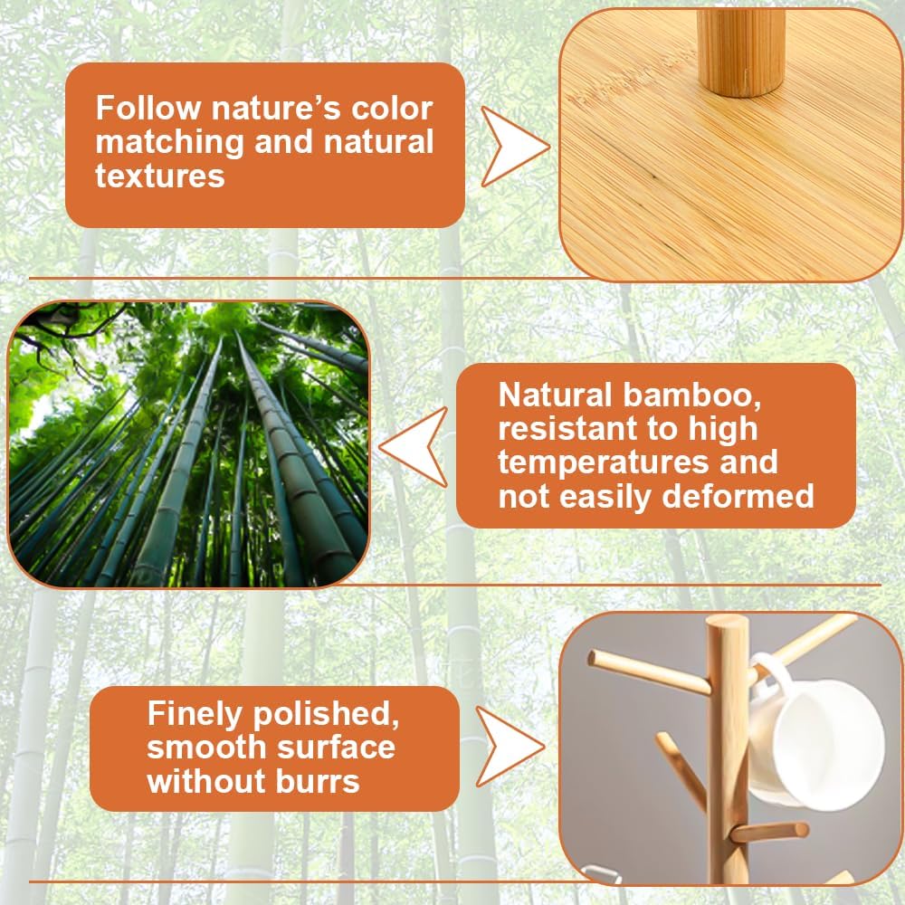 Wooden Coffee Mug Tree – Cup Holder Stand with 6 Hooks & Round Base