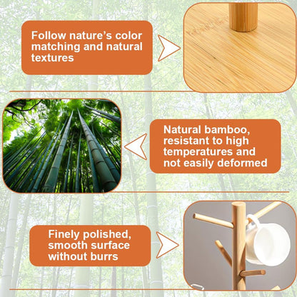 Wooden Coffee Mug Tree – Cup Holder Stand with 6 Hooks & Round Base