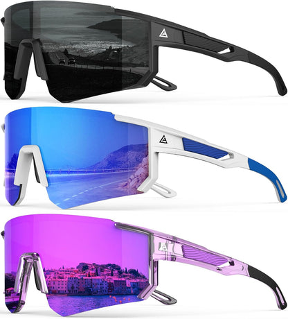 Men’s Polarized Sports Sunglasses – UV400 Wrap Around Shades for Cycling, Running & Out