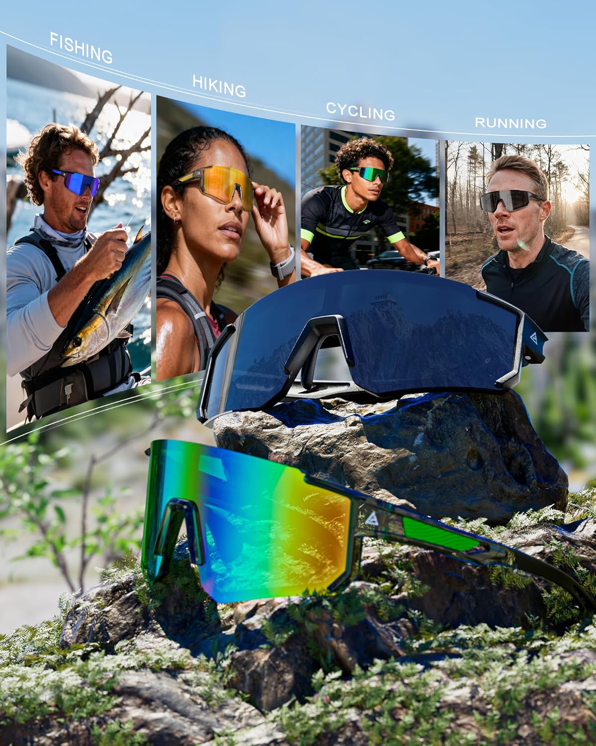 Men’s Polarized Sports Sunglasses – UV400 Wrap Around Shades for Cycling, Running & Out