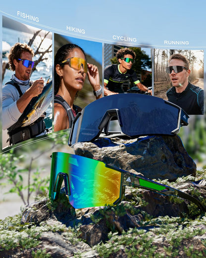 Men’s Polarized Sports Sunglasses – UV400 Wrap Around Shades for Cycling, Running & Out