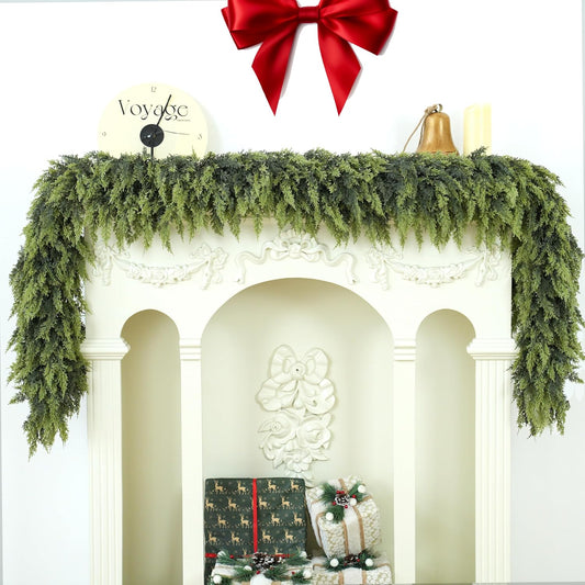 Realistic Cedar Pine Garland – Thick Green Faux Christmas Decoration for Mantel, Door & Table