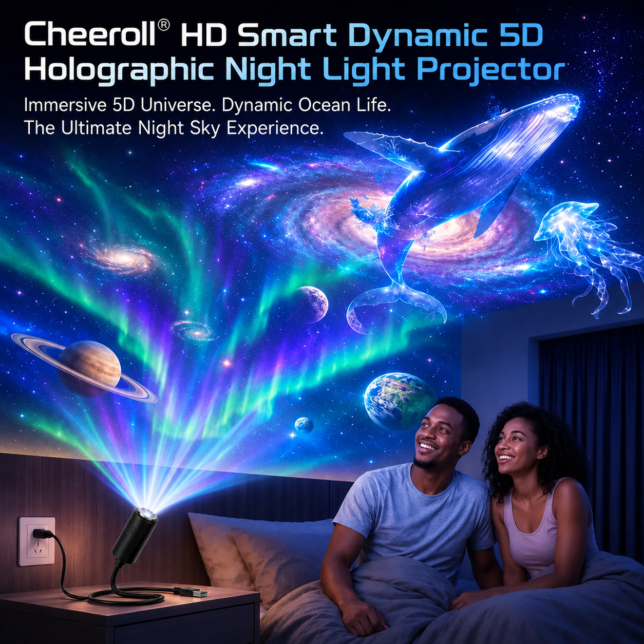 Cheeroll® NEXT-GEN SMART PROJECTION HD Smart Dynamic 5D Holographic Night Light Projector