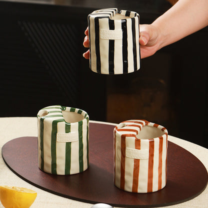 ☕️Vintage Hand-Painted Ceramic Mug – Striped Coffee Cup