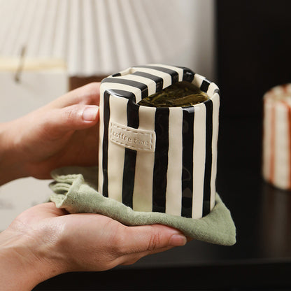 ☕️Vintage Hand-Painted Ceramic Mug – Striped Coffee Cup