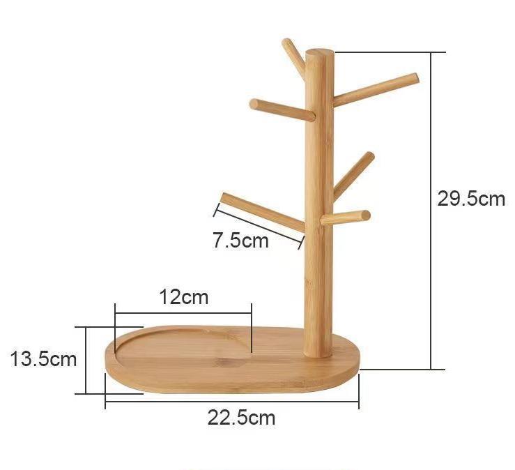 Wooden Coffee Mug Tree – Cup Holder Stand with 6 Hooks & Round Base