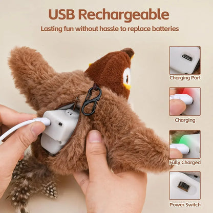 🐱Interactive Cat Toy – Rechargeable Chirping Bird Plush with Catnip