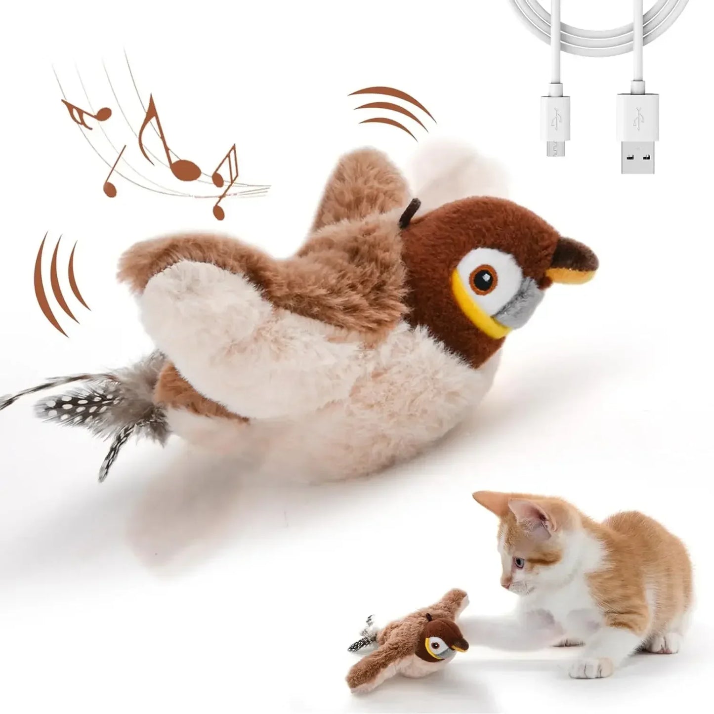 🐱Interactive Cat Toy – Rechargeable Chirping Bird Plush with Catnip