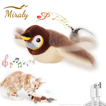 🐱Interactive Cat Toy – Rechargeable Chirping Bird Plush with Catnip