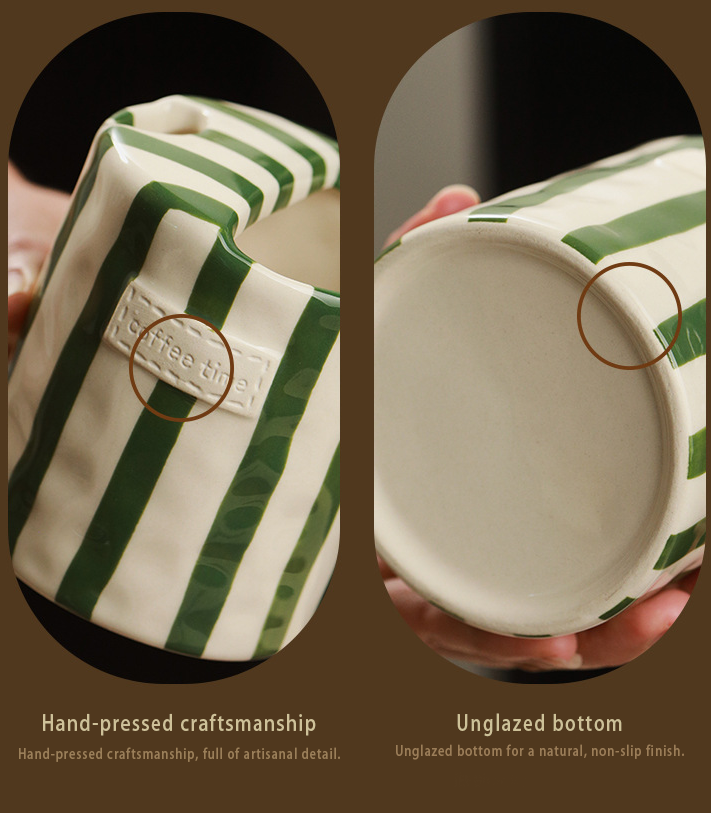 ☕️Vintage Hand-Painted Ceramic Mug – Striped Coffee Cup
