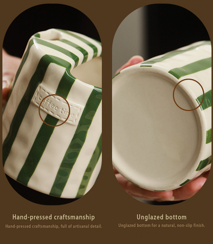 ☕️Vintage Hand-Painted Ceramic Mug – Striped Coffee Cup
