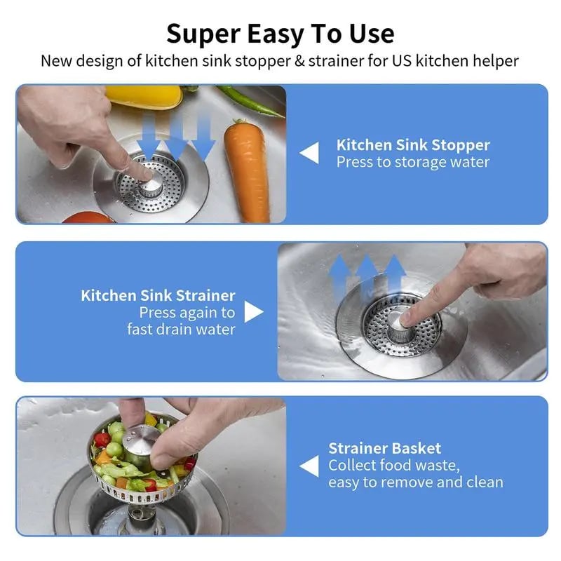 Multi-Functional 3 in 1 Kitchen Sink Strainer Stopper Filter Tool