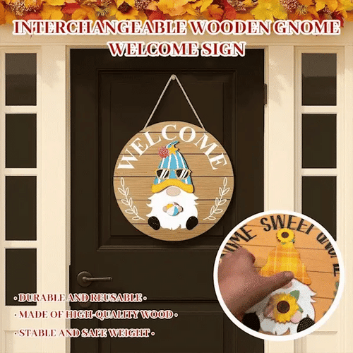 🎉Interchangeable Wooden Gnome Welcome Sign🎈