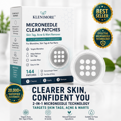 ✨KLENIMORE®2-in-1 Microneedle & Hydrocolloid Patch🍀| Removes Raised Moles, Acne, Flat Warts & Skin Tags | Helps Improve Wrinkles, Scars & Blemishes | Invisible Patches for Face & Body
